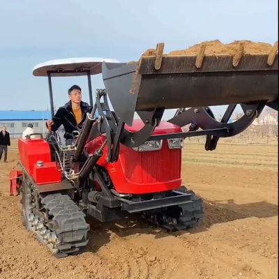 Kleine heuveltractor, bergkruipertractor met laadmachine