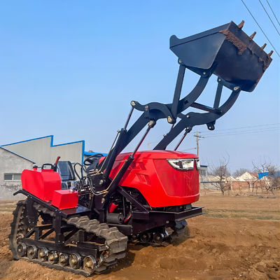 Kleine heuveltractor, bergkruipertractor met laadmachine
